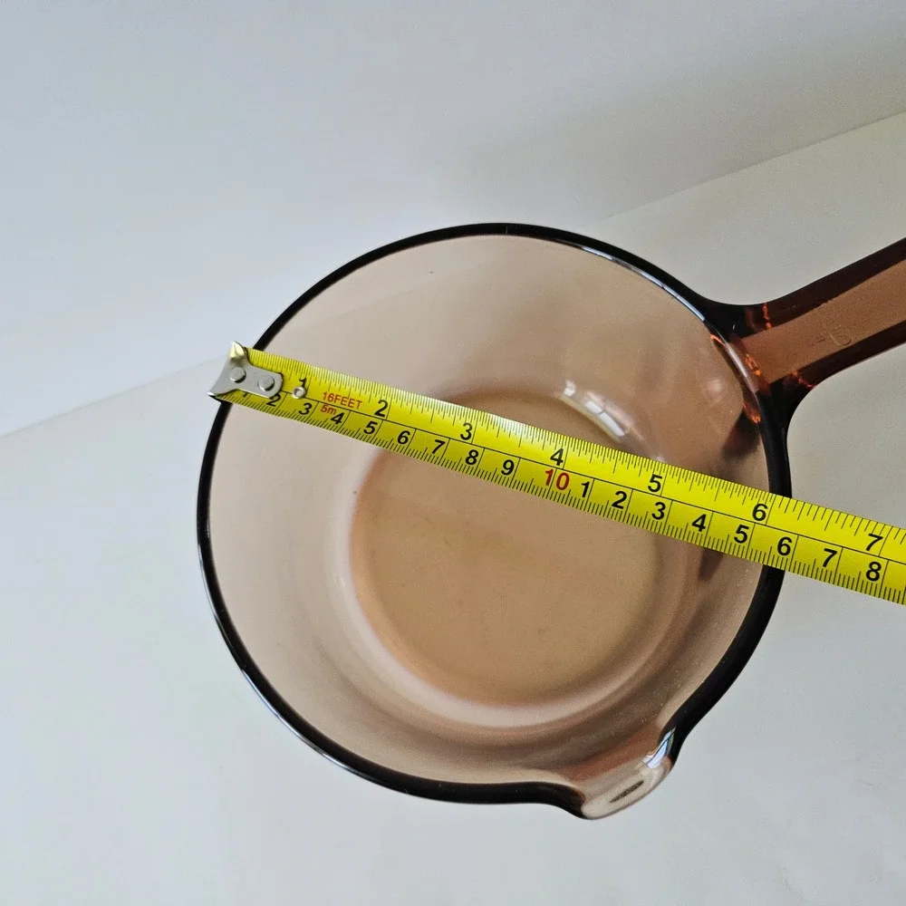 Vtg Corning Vision Ware 1 Liter Sauce Pot  with Lid Amber Glass